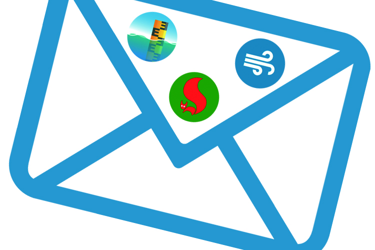 Briefumschlag mit den Symbolen für Pegel, Luft und Waldbrandgefahr