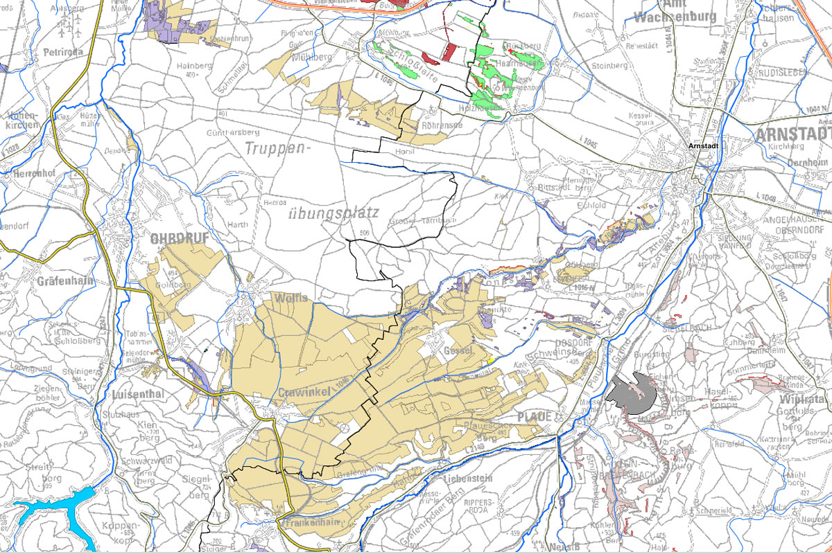 Kartenausschnitt Lebensraum und Habitate (Tier- u. Pflanzenarten)