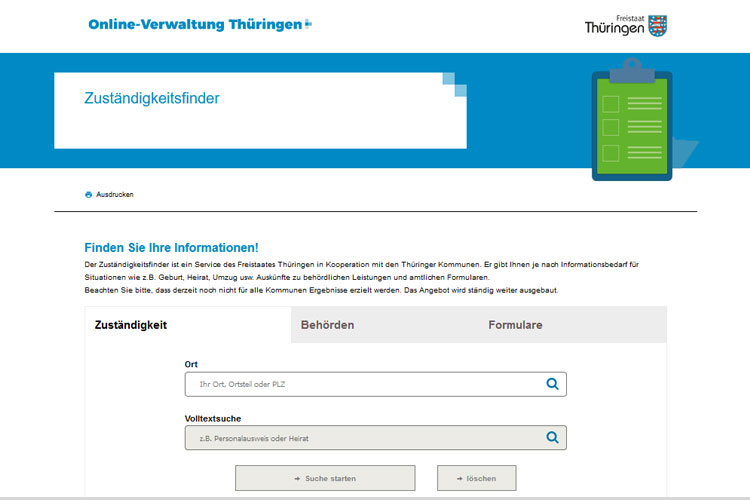 Zuständigkeitsfinder Freistaat Thüringen