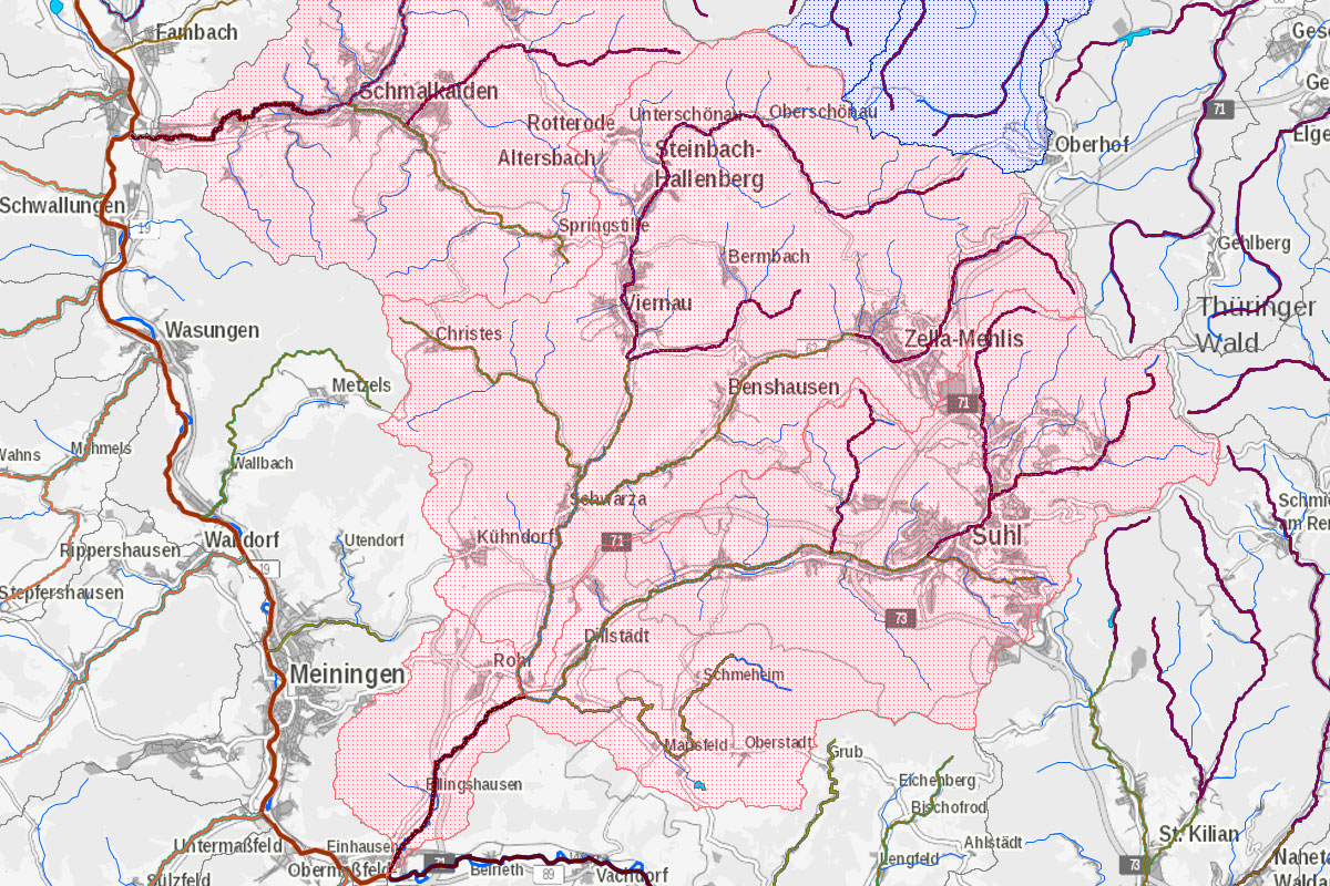 Kartenausschnitt Oberflächenwasserkörper Schwarza-Lichtenau