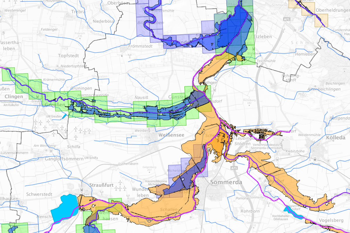 Kartenansicht Überschwemmungsgebiete Thüringens