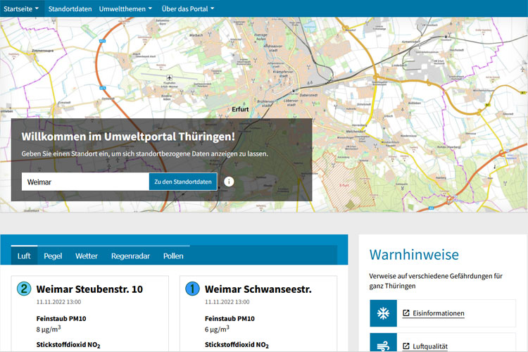 Startseite des Umweltportals Thüringen