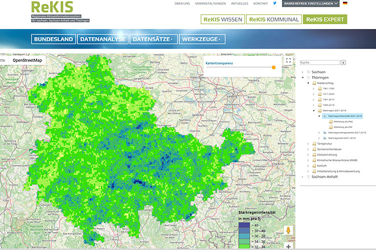 Webseite des Regionalen Klimainformationssystems ReKIS