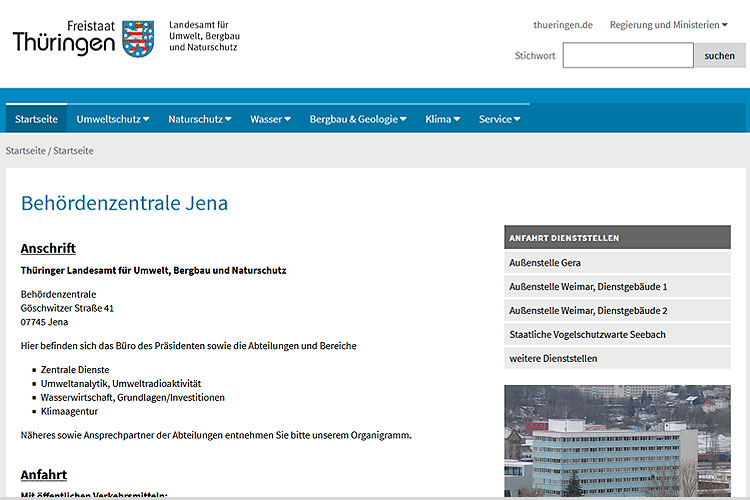 Webseite des Thüringer Landesamtes für Umwelt, Bergbau und Naturschutz