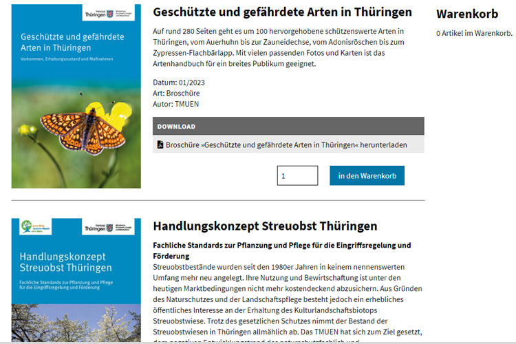 Publikationen des Thüringer Ministeriums für Umwelt, Energie und Naturschutz